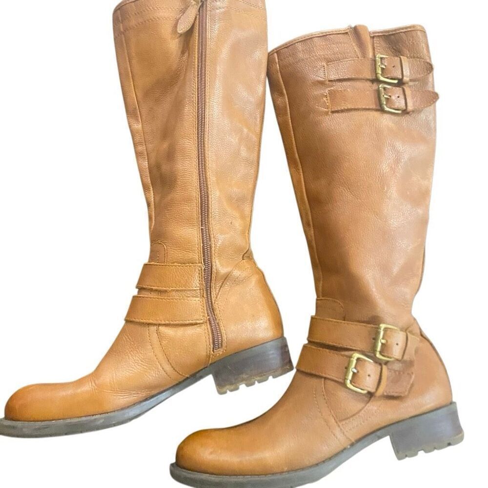 Franco Sarto size 7M leather upper calf boot camel color